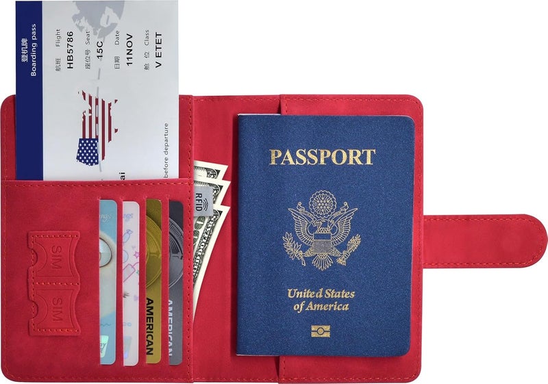 KAOBAN Passport Holder, Passport Cover with Credit Card Slot and Boarding Pass Slot Combo, Passport Wallet Case Book Travel Must Have, RFID Blocking Leather Travel Accessories, Red - Image 5